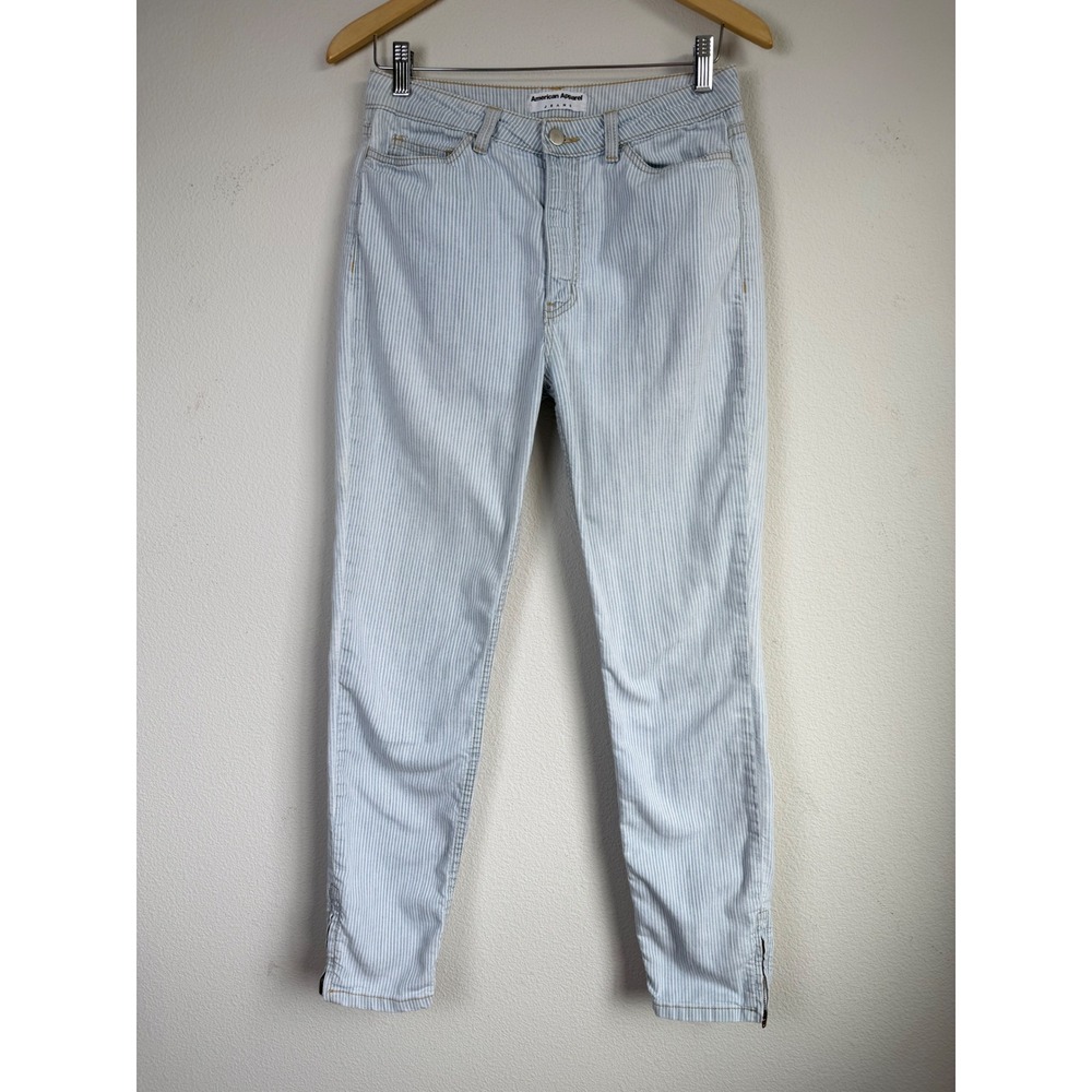 American Apparel Womens Jeans 28 Blue White Stripe Skinny Ankle Zip USA Nautical